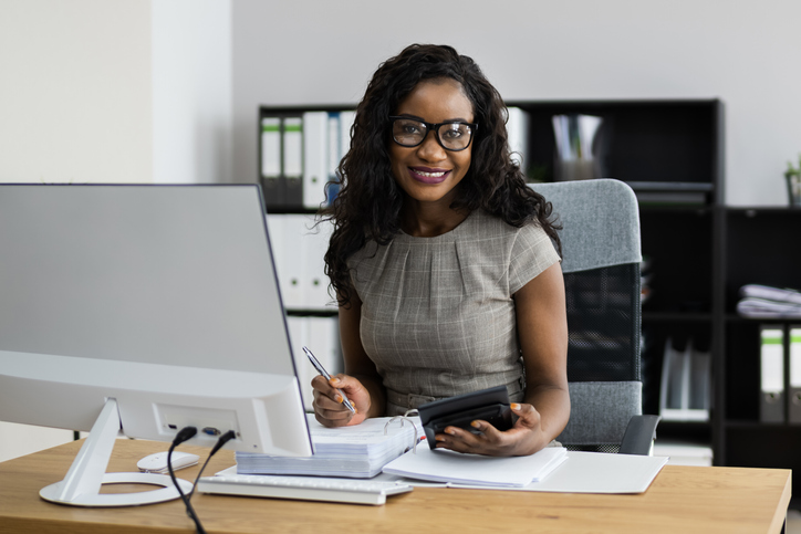 African American Accounting Advisor Woman Doing Taxes